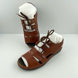 Rieker Sandals Brown Leather Sz 37 - Sz 6 Open Toed Lace Up Ankle Strap